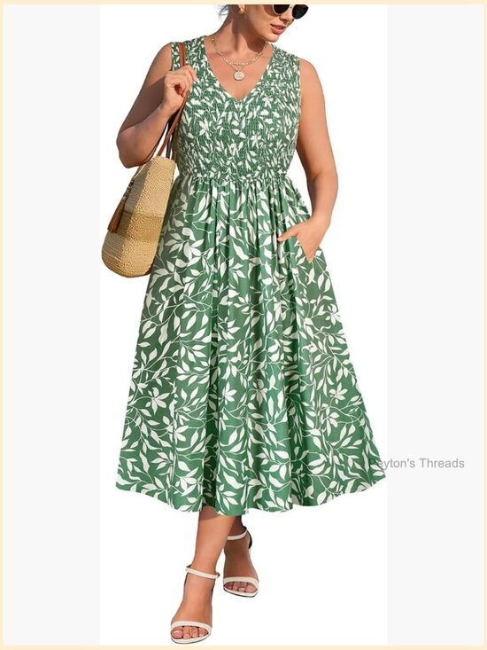 Dresses & Skirts - Plus Size Sleeveless V-Neck Maxi Dress Smocked Casual Wedding Guest